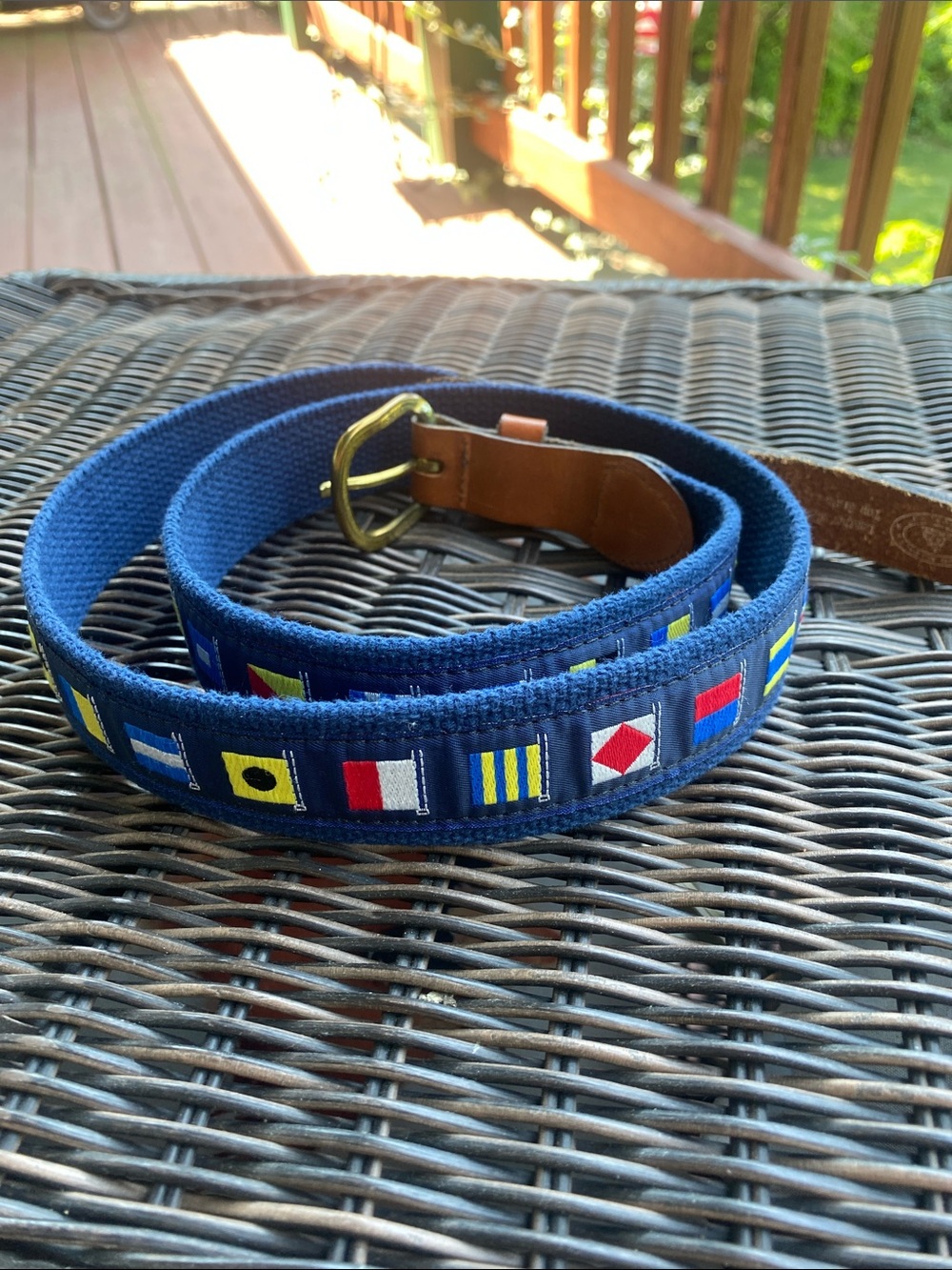Nautical Embroidered Blue Men's Canvas Belt with Leather Trim